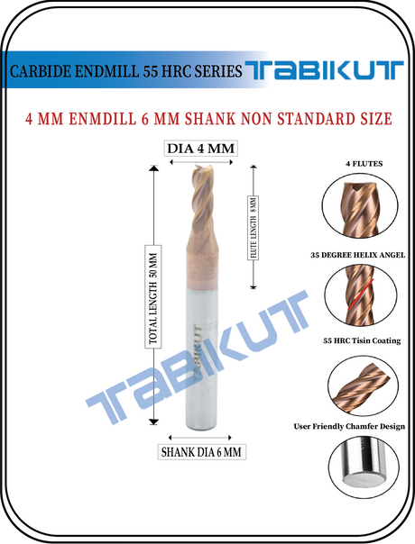 6 mm Shank 4 mm Endmill 55 HRC