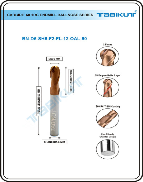 6 mm Carbide Ballnose 60 HRC