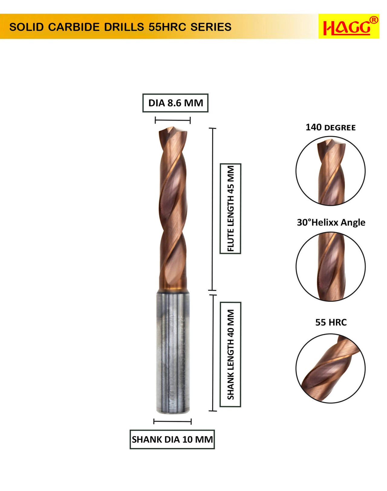 Carbide drill from 8 mm to 8.9 mm pack of 1 (1 piece as per size choosen )