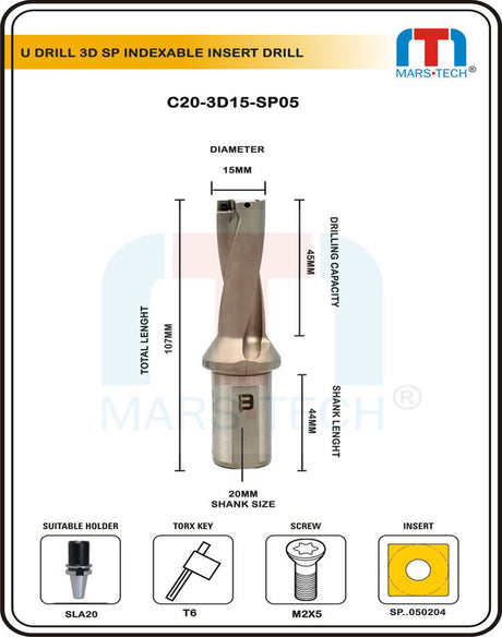 U Drill 15mm suitable to spmg insert