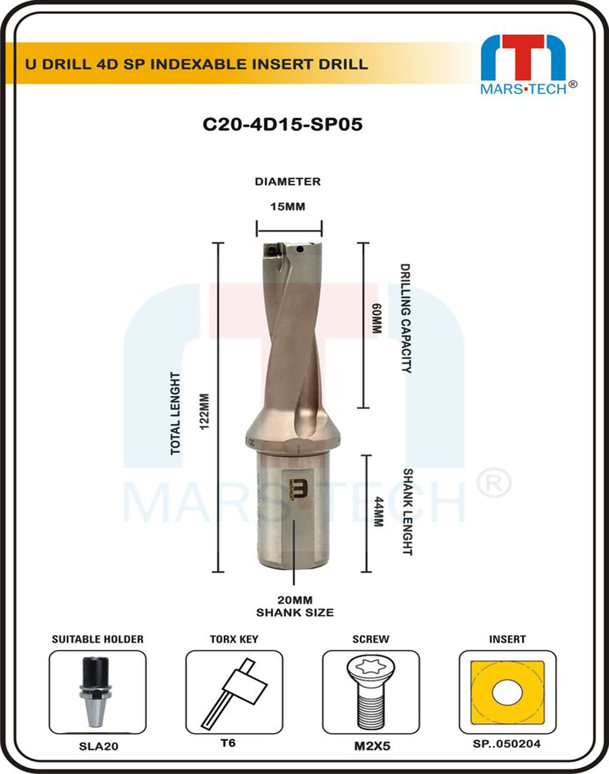 U Drill 15mm suitable to spmg insert