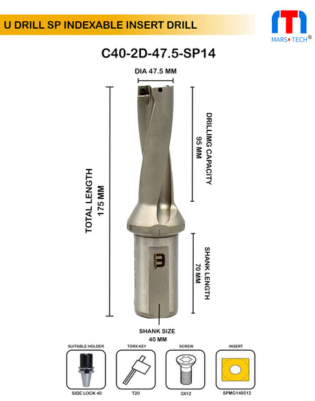 U drill 47.5 mm