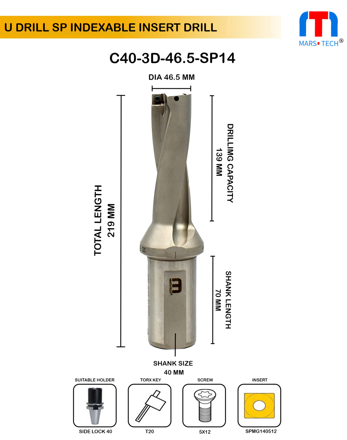 U drill 46.5 mm