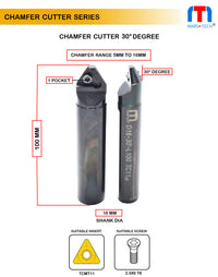 Thumbnail for Chamfer Cutter 30 Degree 5-16mm 16 mm shank range pack of 1