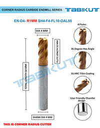 Thumbnail for Corner Radius Endmill 4 mm in 0.5 and 1 mm radius pack of 1