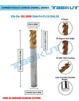 Corner Radius Endmill 4 mm in 0.5 and 1 mm radius pack of 1