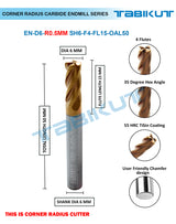 Corner Radius Endmill 6 mm in 0.5 and 1 mm radius pack of 1