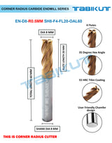 Corner Radius Endmill 8 mm in 0.5 and 1 mm radius pack of 1