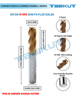 Corner Radius Endmill 8 mm in 0.5 and 1 mm radius pack of 1