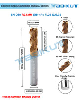 Corner Radius Endmill 10 mm in 0.5 and 1 mm radius pack of 1