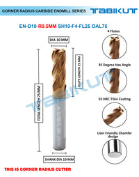 Thumbnail for Corner Radius Endmill 10 mm in 0.5 and 1 mm radius pack of 1