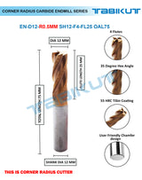 Corner Radius Endmill 12 mm in 0.5 and 1 mm radius pack of 1