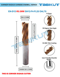 Thumbnail for Corner Radius Endmill 12 mm in 0.5 and 1 mm radius pack of 1