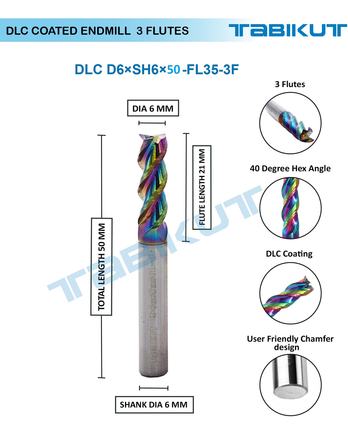 6mm 3 flute endmill 50/75 long