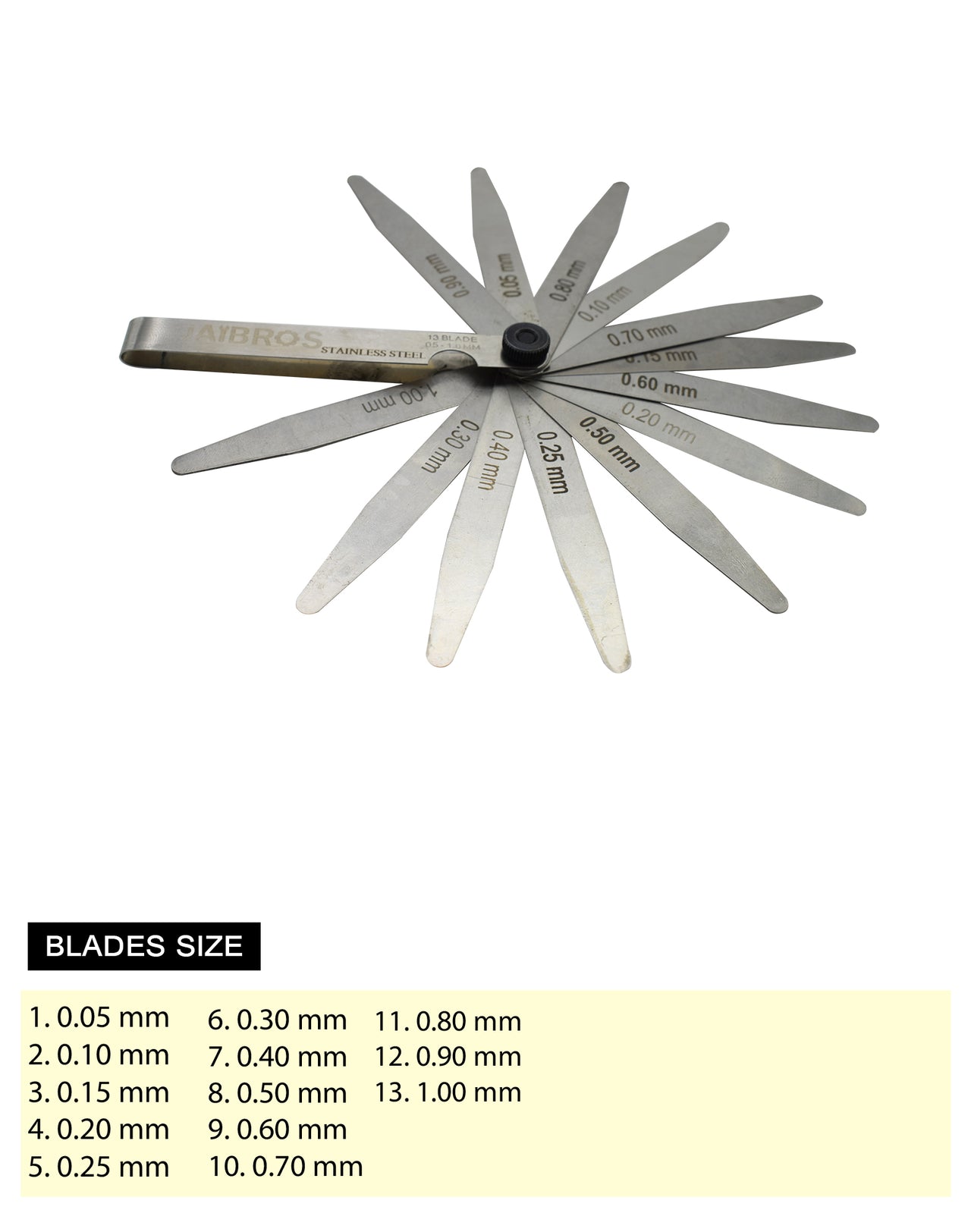 JAIBROS thickness gage feeler gauge 13/20/26 blades stainless steel white finish pack of 1