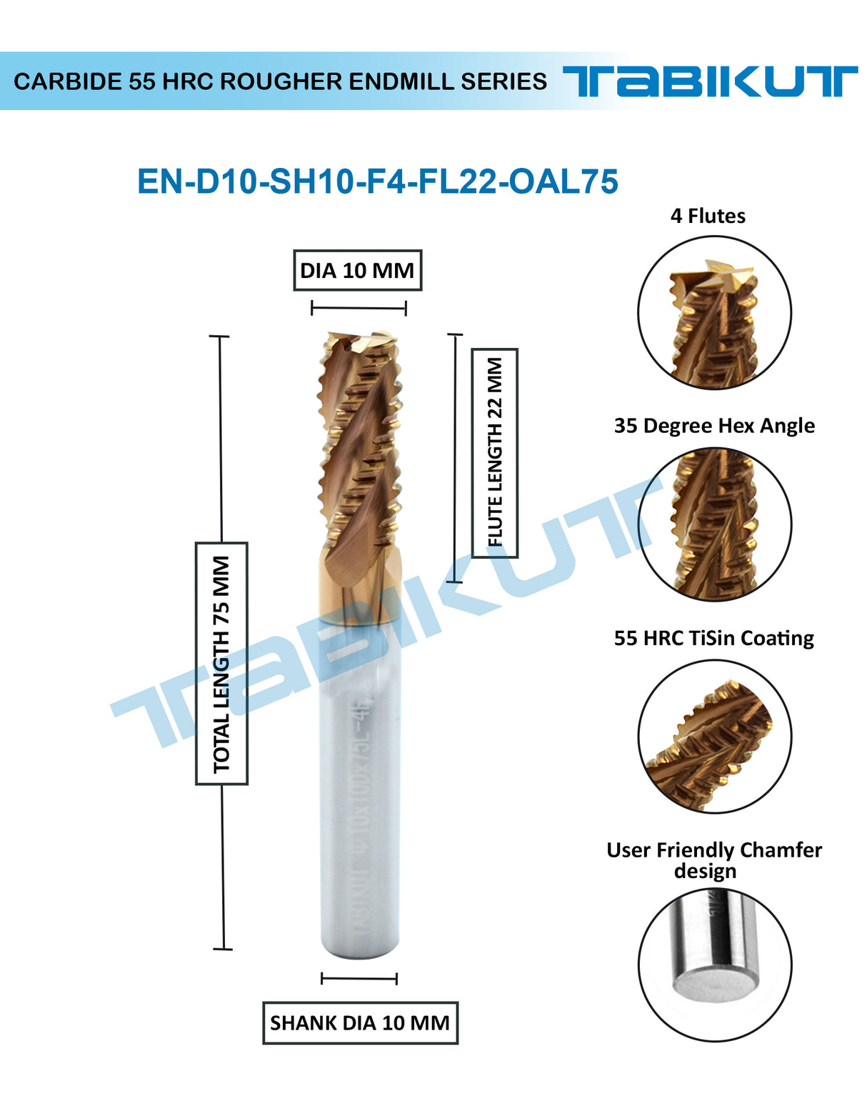 10mm Rougher cutter in 75&100 mm length 