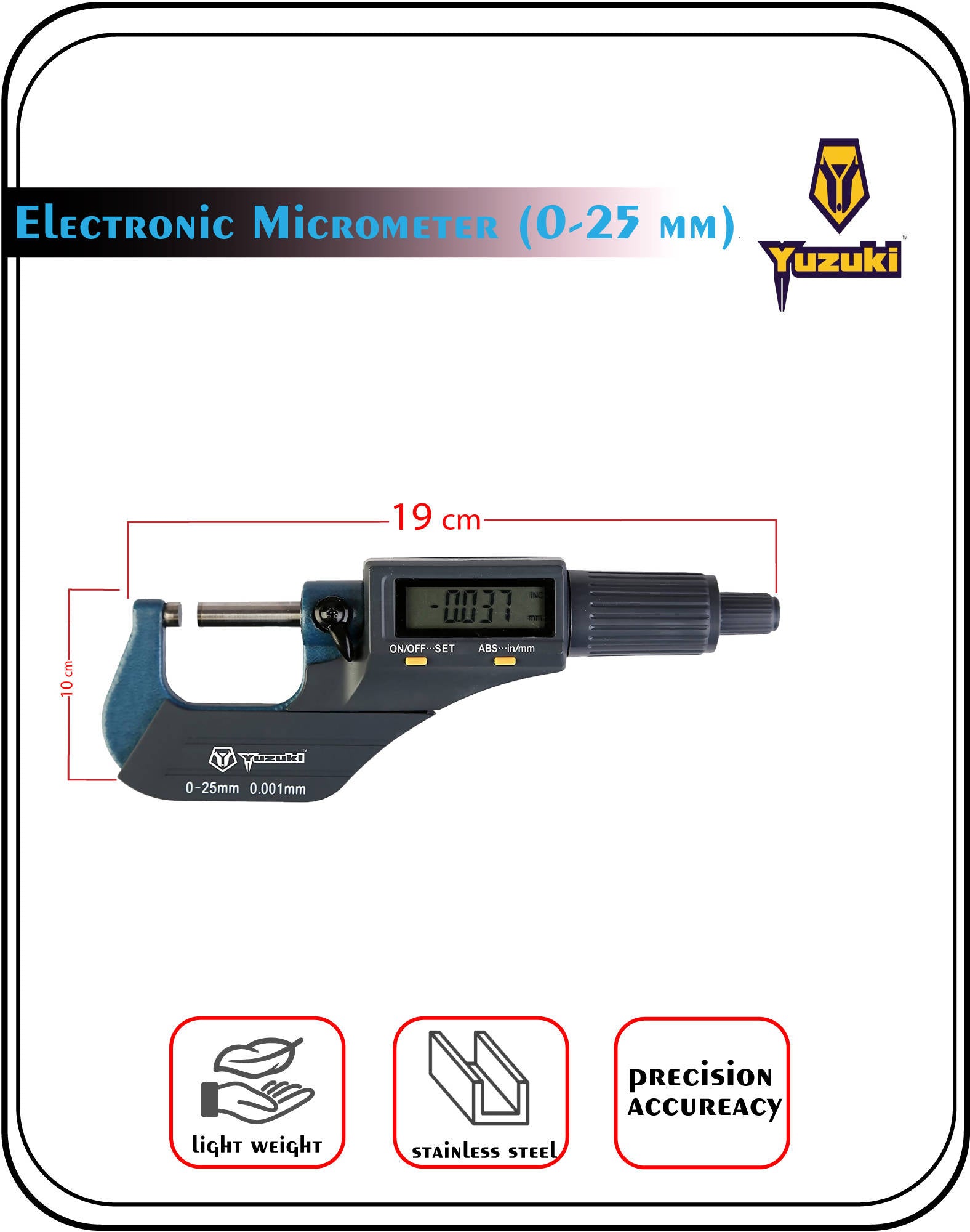 JJJ Digitales Mikrometer, Digital-Mikrometer, 0-25 mm, Stärke: Messgerät,  metrischer Durchmesser, Messschieber, präzise (Farbe: Edelstahl, Größe:  0-25 mm) : : Gewerbe, Industrie & Wissenschaft