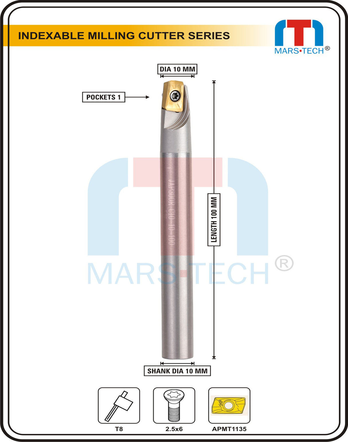 10 mm 1 pocket Indexable Inserted Endmill 