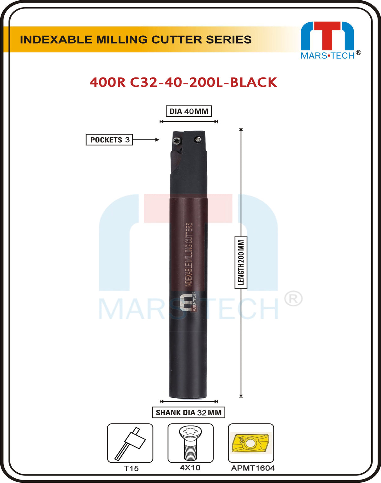 40 MM Indexable Inserted Endmill | APMT1604 insert