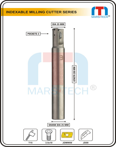 Indexable Inserted High Feed Endmill Dia 25 Mm.