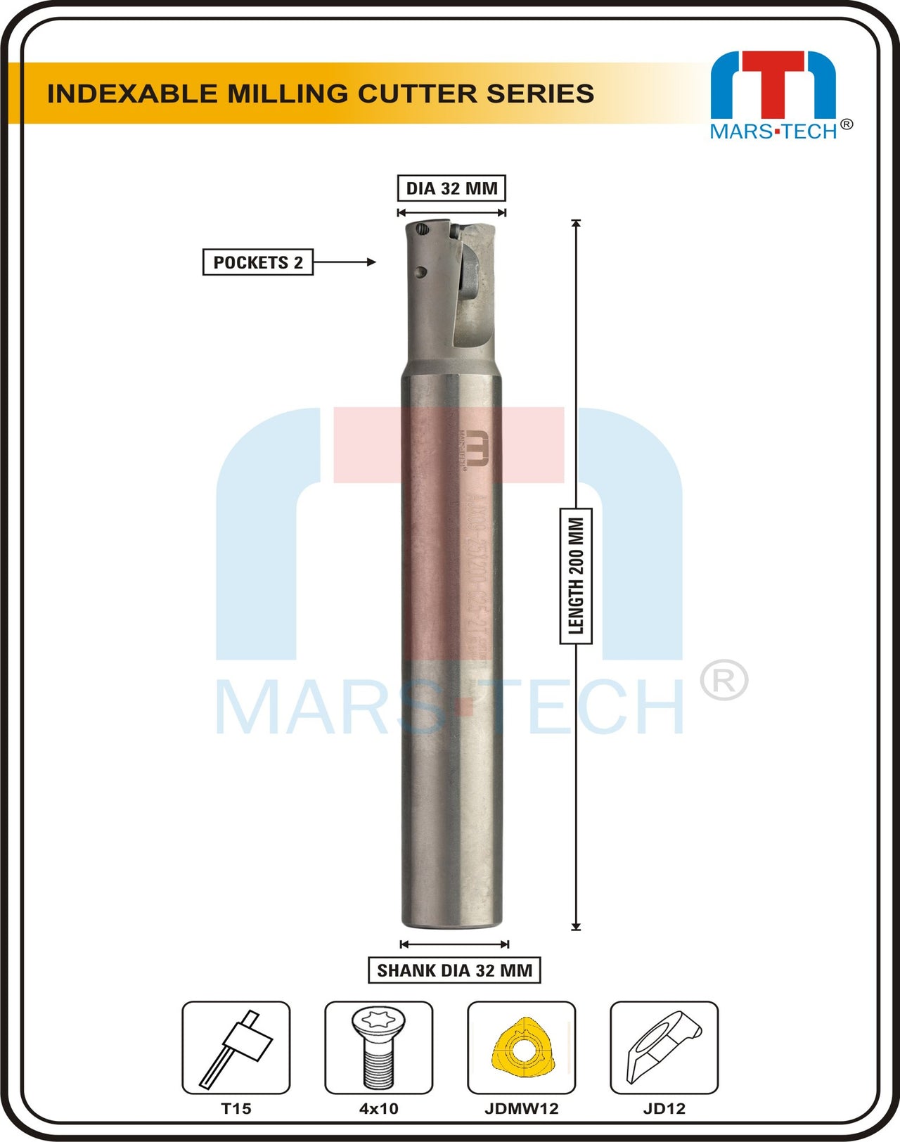 Indexable Inserted High Feed Endmill Dia 32 Mm Shank 32 Mm 2 Pocket Suitable To JDMW12 For Mitsubishi Insert
