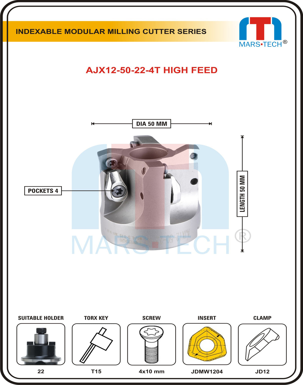 Indexable Inserted High Feed Cutter Dia 50 Mm