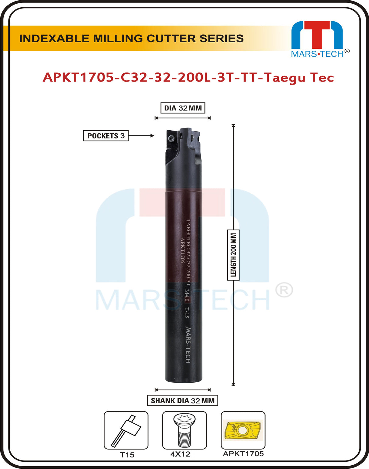 APKT1705 cutter Indexable Inserted Endmill Dia 32 Mm Shank