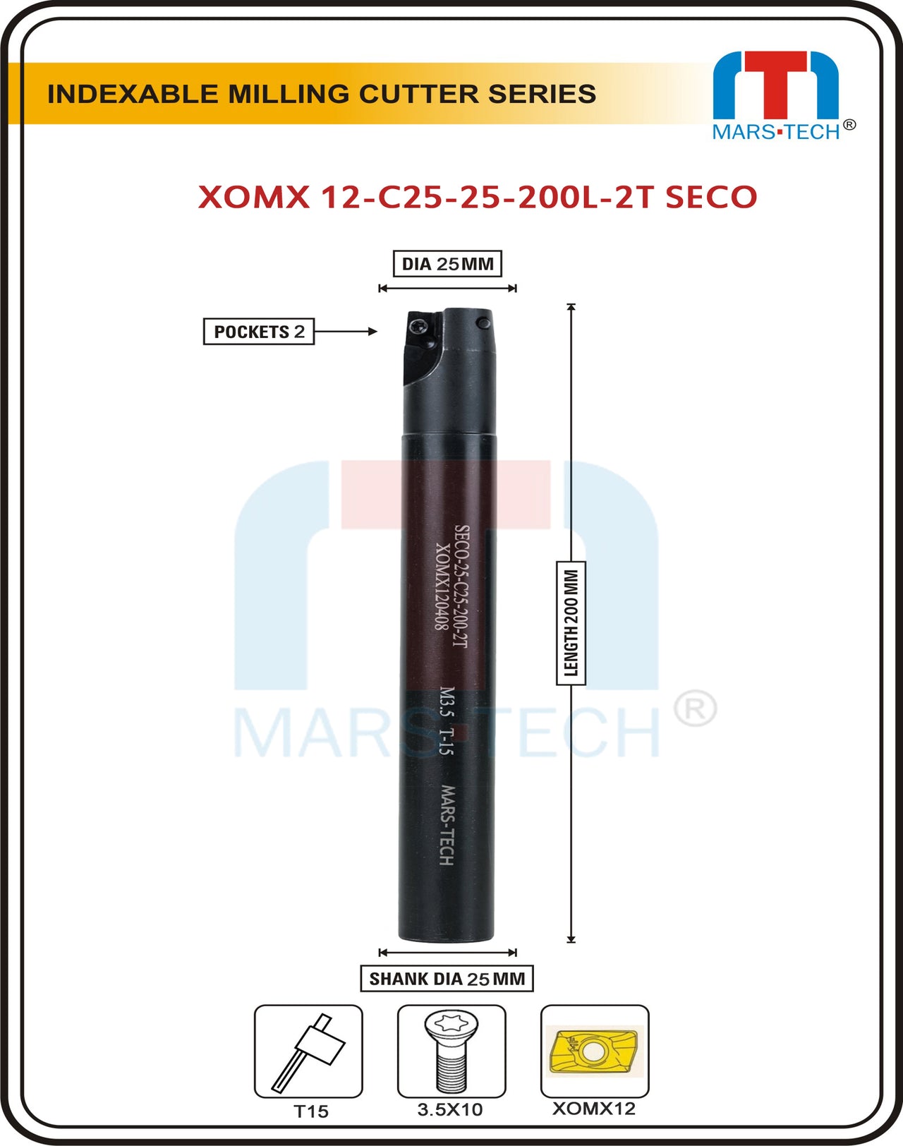 XOMX1204 Inserted Endmill Cutter  Dia 25 and 32 mm