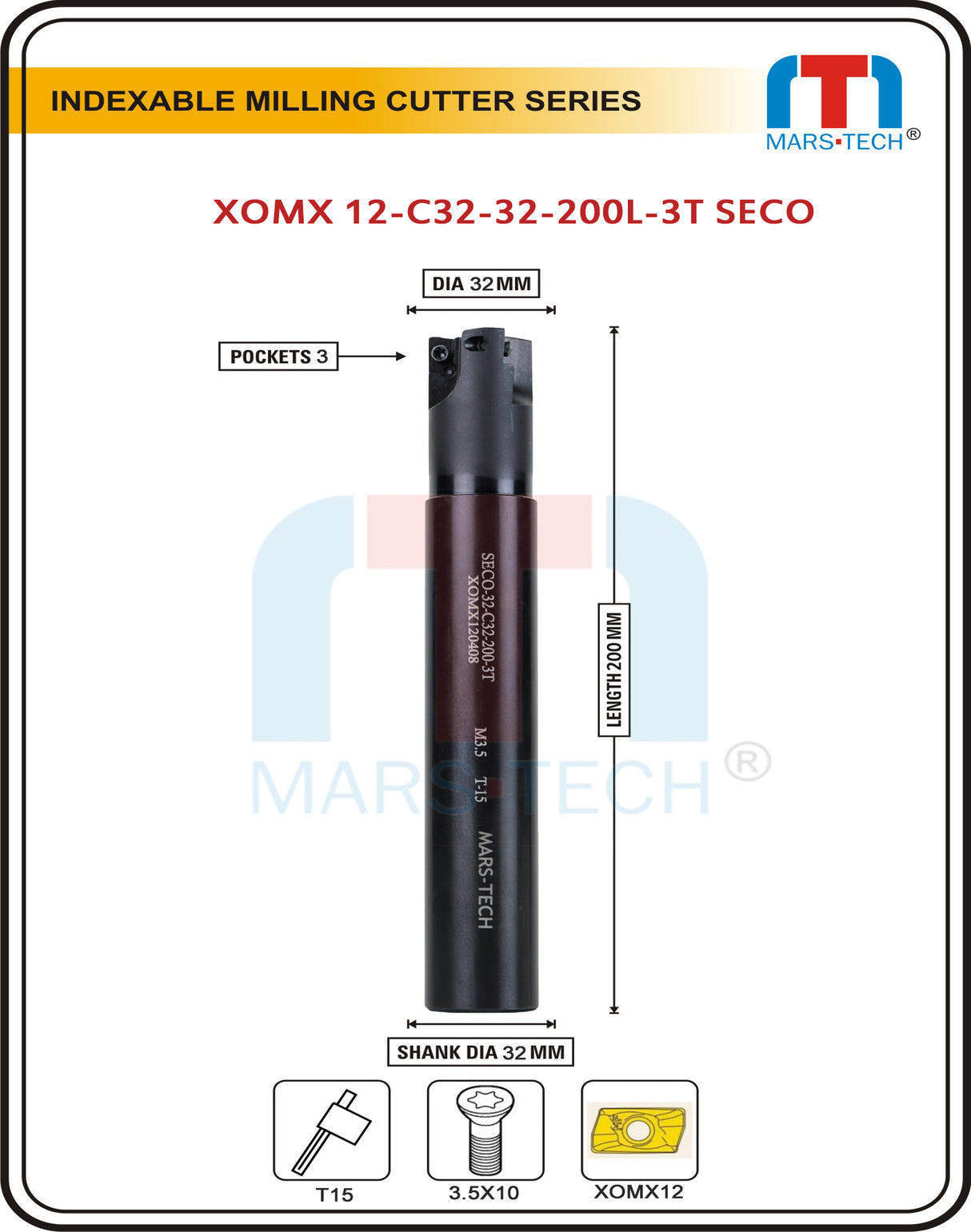 XOMX1204 Inserted Endmill Cutter  Dia 25 and 32 mm