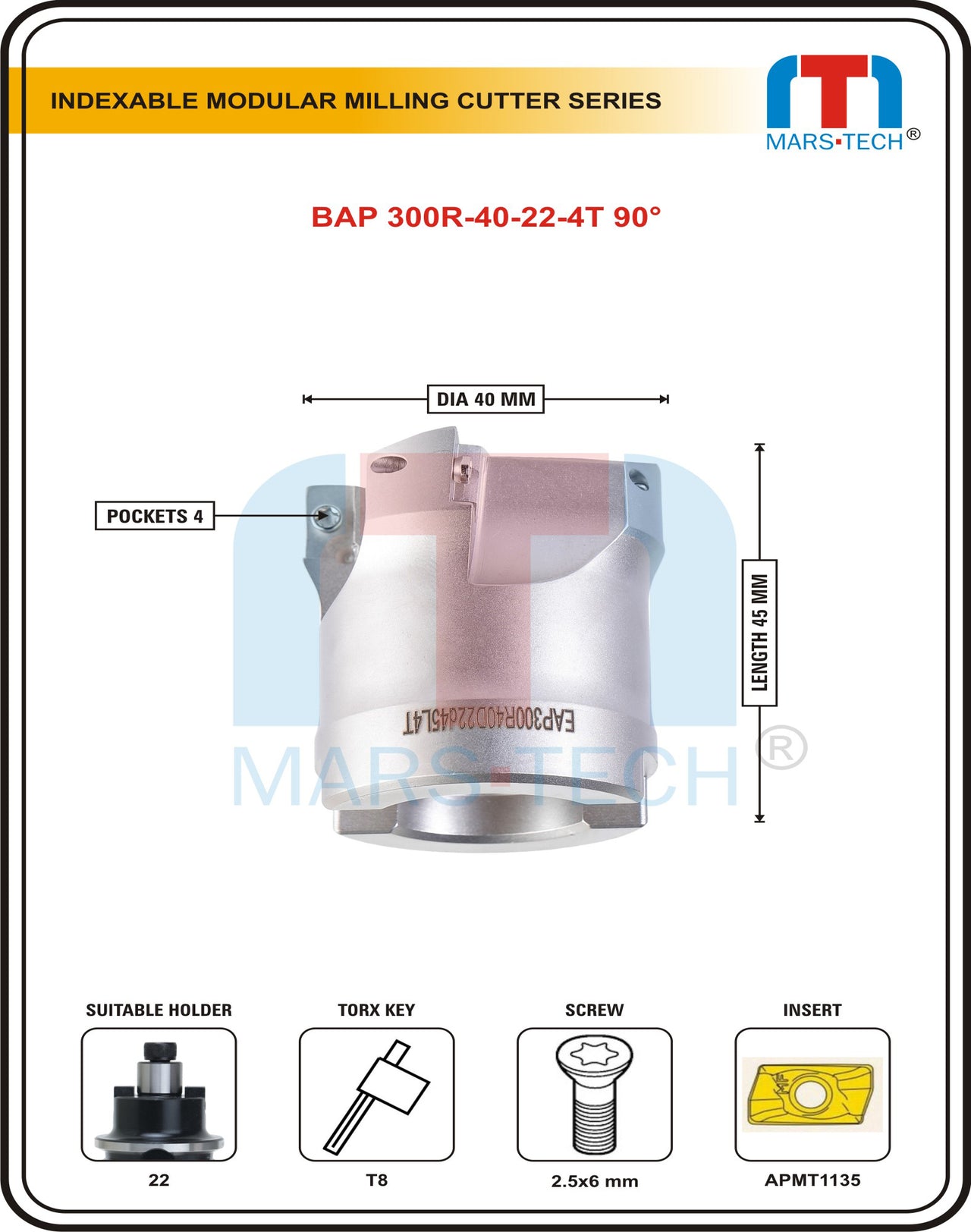 BAP300R-40-16/22-4T Face Milling Cutter