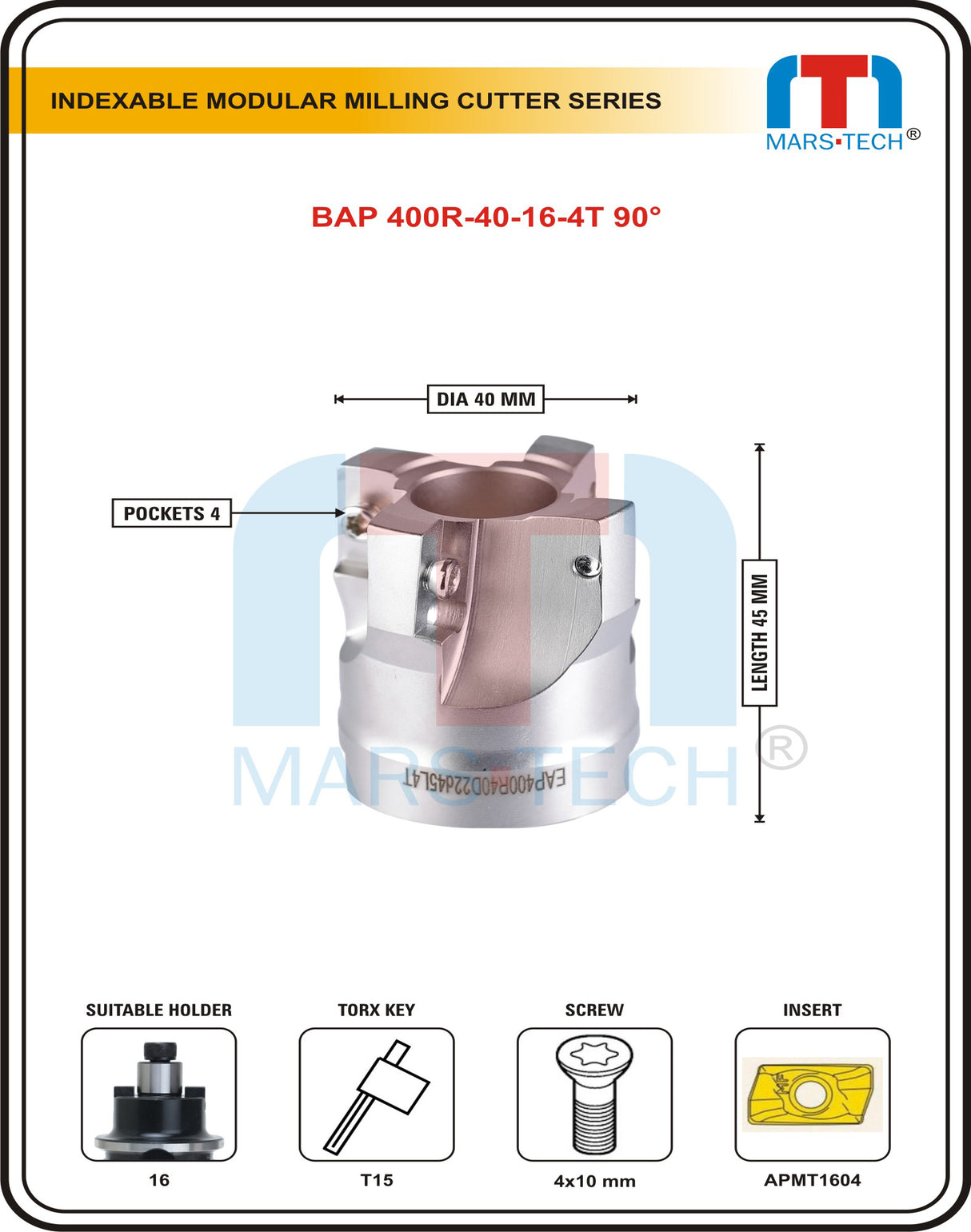 BAP400R-40-16/22-4T Face Milling Cutter