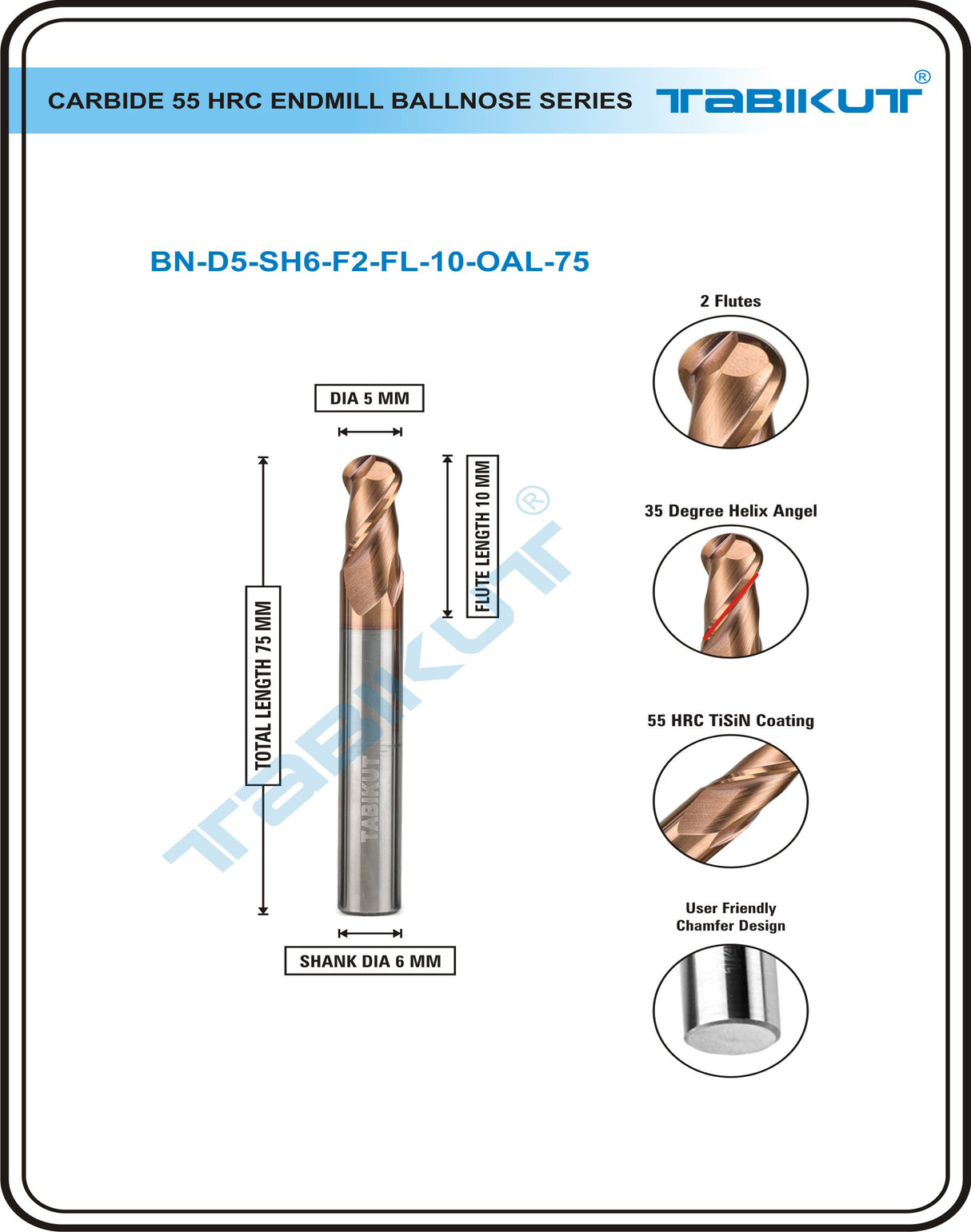 5 mm Carbide Ballnose 55 Hrc 6 mm Shank | ballnose