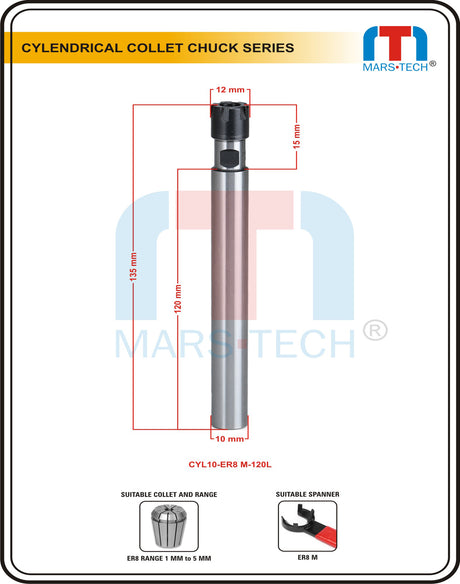 Cylindrical Collet chuck ER8 M type