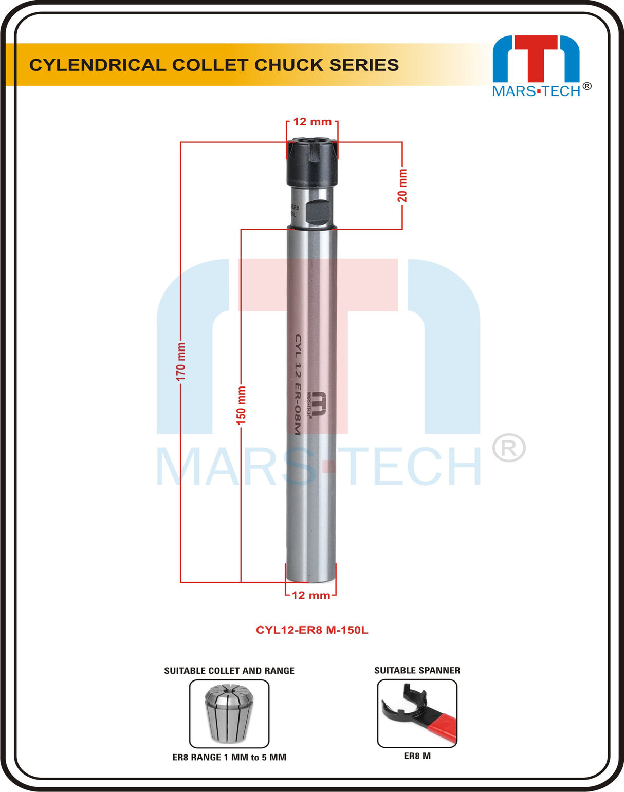 Cylindrical Collet chuck ER8 M type