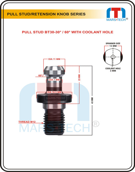 BT30 pull stud in various degree