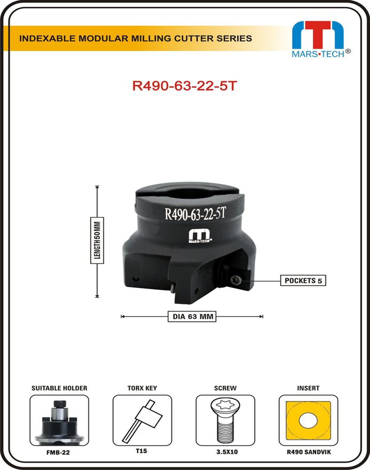R490-1404 Milling indexable Cutter 50,63 and 80 mm – Jaibros