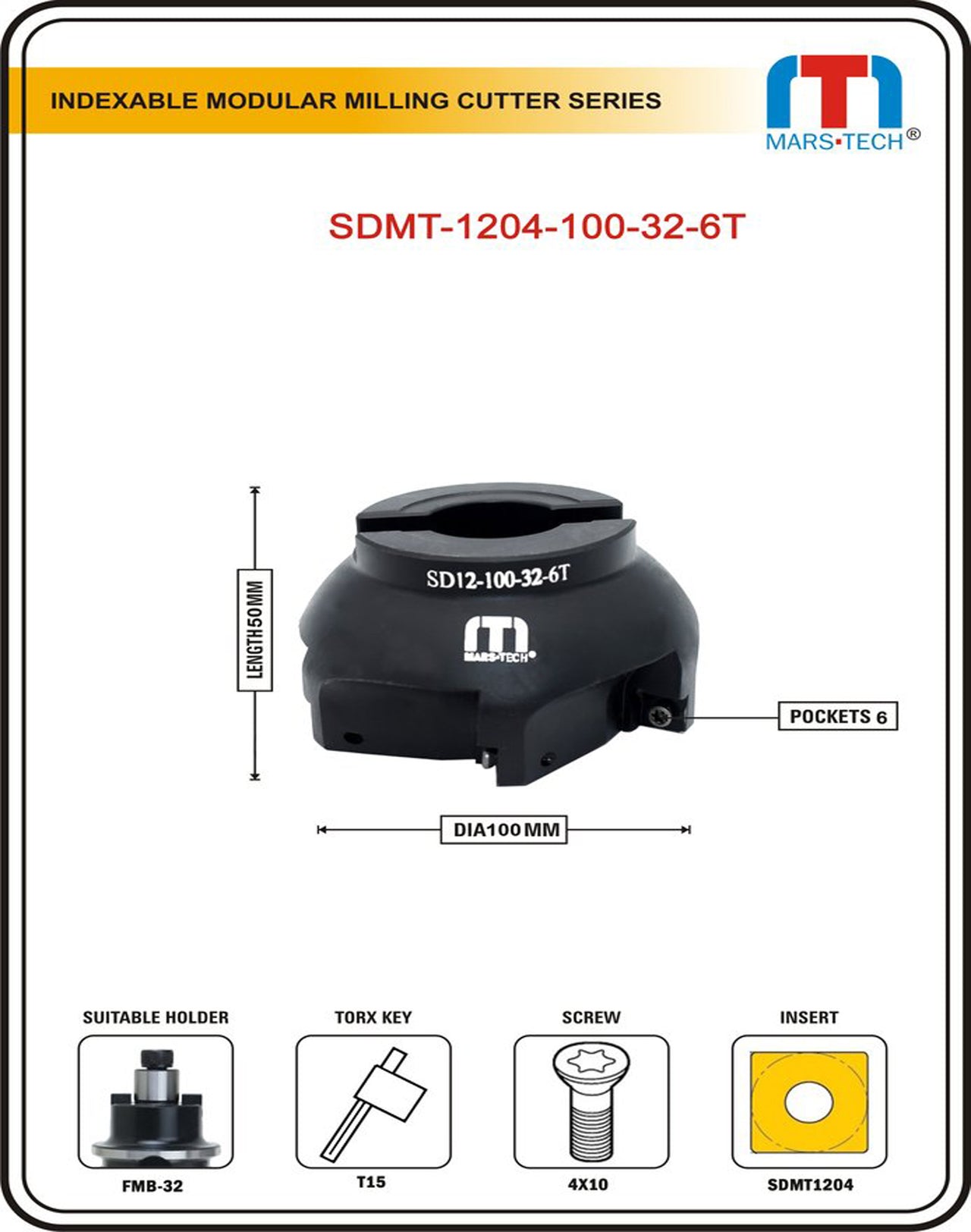 SDMT1204 Milling Cutter Dia 100 Mm