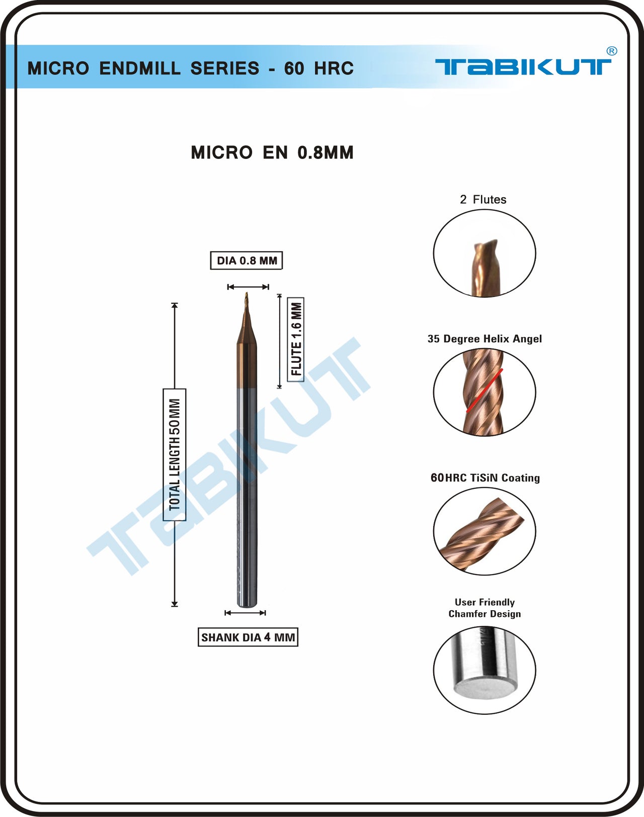 Micro Endmill 0.8 Mm 4mm Shank 2 Flutes 