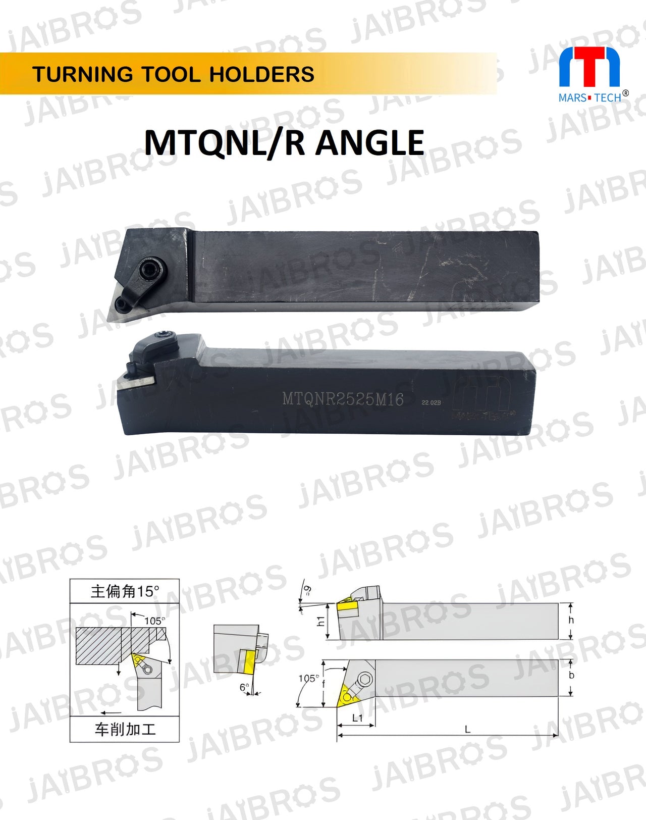 MTQNR/L TNMG16 holder 2525/2020 mm shank pack of 1