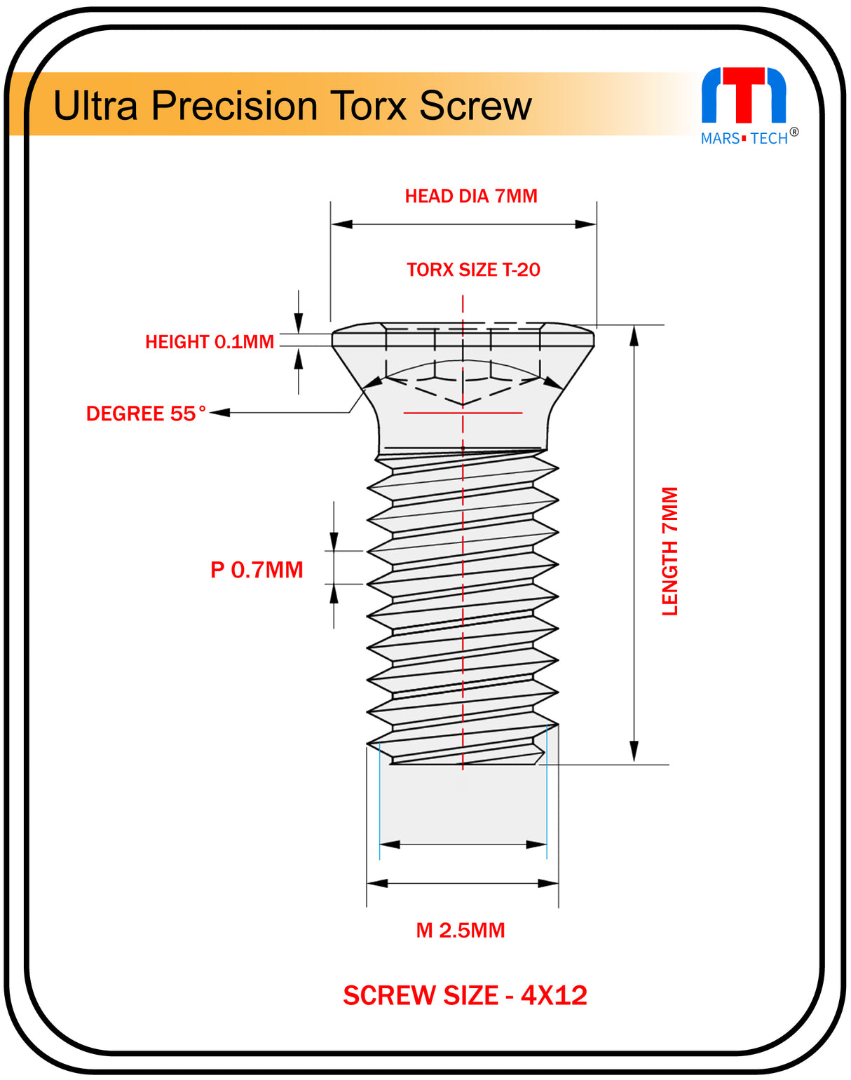 Ultra Precision Screw SNMU12 insert 4X12 D7 long Pack of 10 nos.