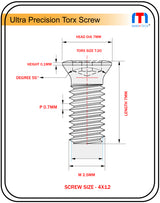 Ultra Precision Screw SNMU12 insert 4X12 D7 long Pack of 10 nos.