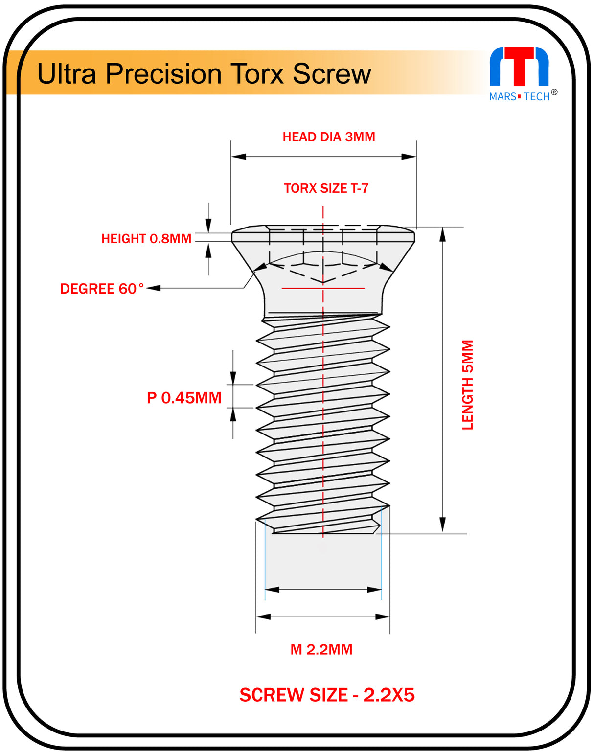 Ultra Precision Screw 2.2mm x 5mm T-7 long Pack of 10 nos.