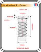 Ultra Precision Screw 2.5mm x 6mm long Pack of 10 nos.