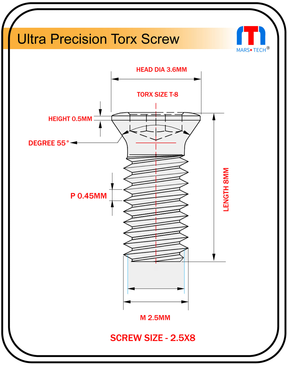 Ultra Precision Screw 2.5mm x 8mm long Pack of 10 nos.