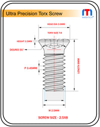 Thumbnail for Ultra Precision Screw 2.5mm x 8mm long Pack of 10 nos.
