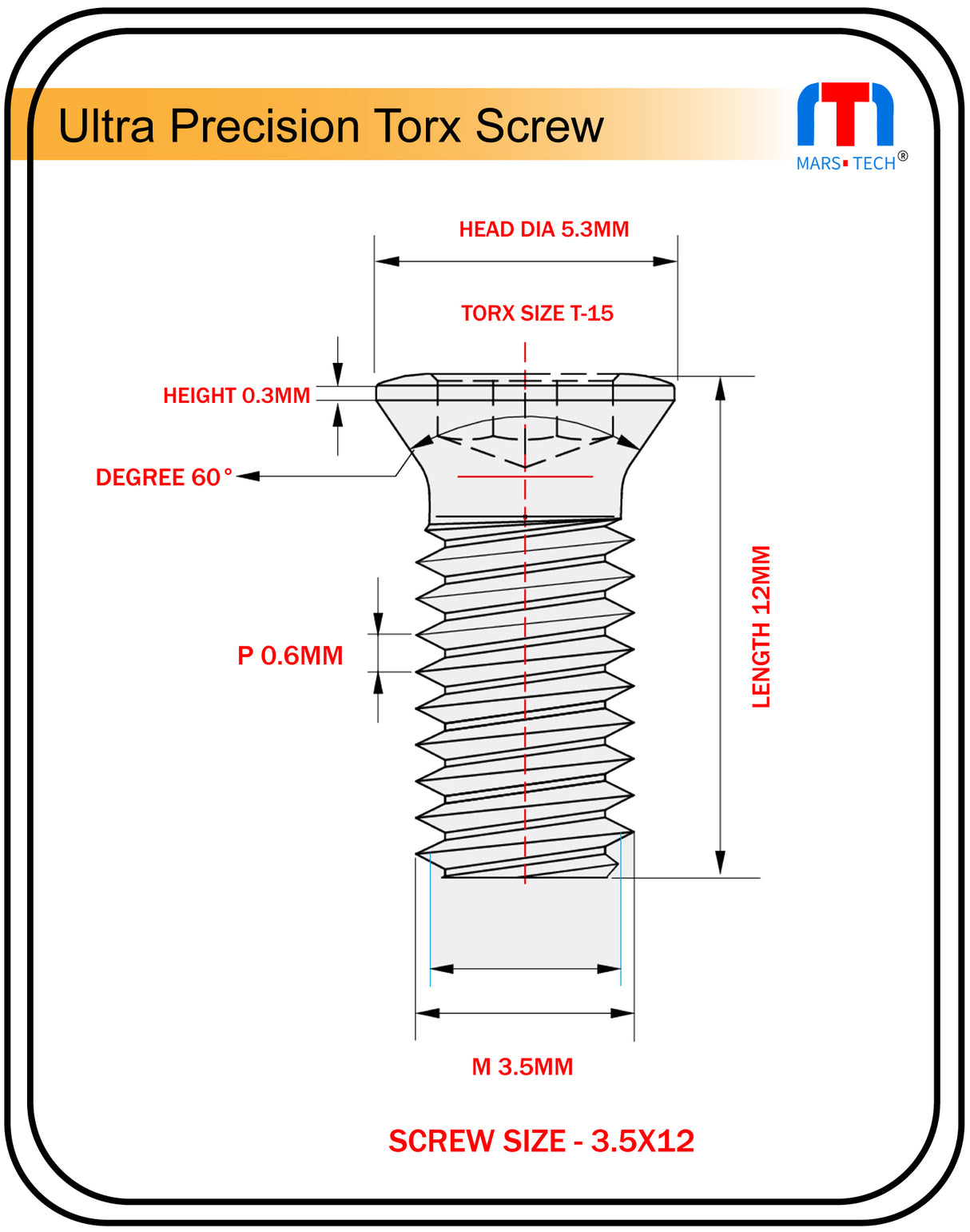 Ultra Precision Screw 3.5mm x 12mm long Pack of 10 nos.