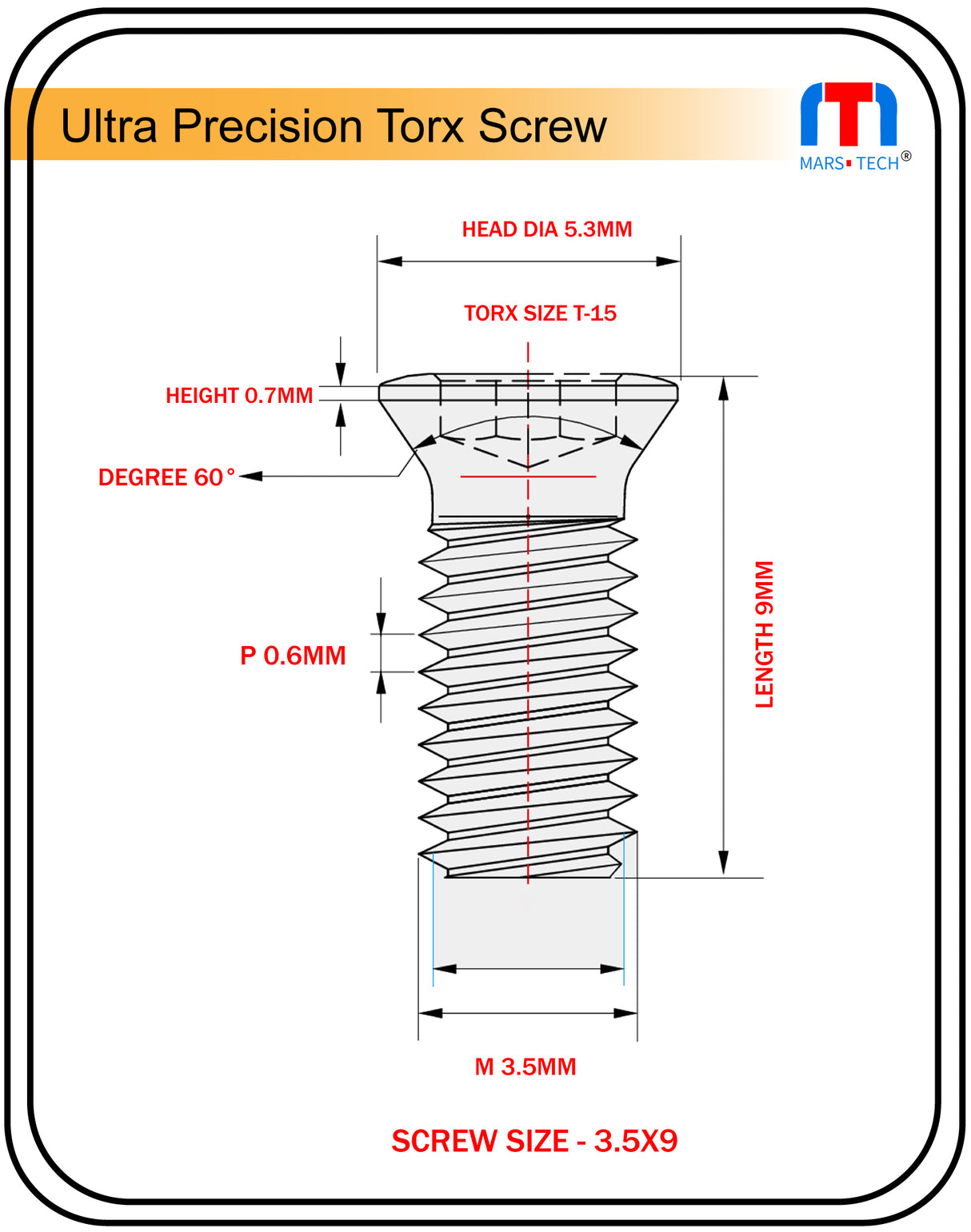 Ultra Precision Screw 3.5mm x 9mm long Pack of 10 nos.