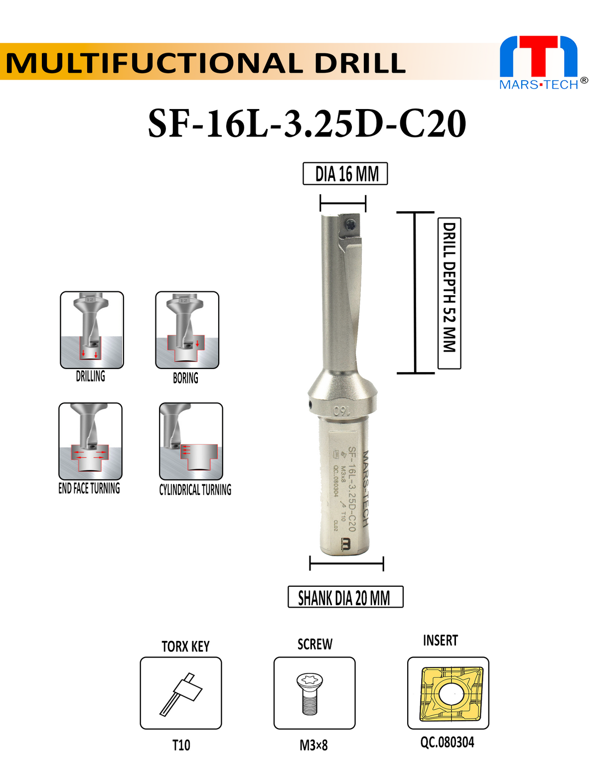 Multifunction Drill 16 mm Right / Left pack of 1