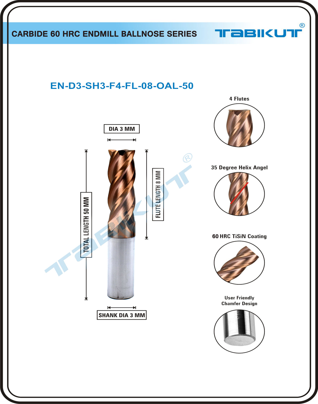 3MM SHANK Carbide Endmill 60 HRC