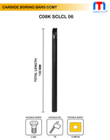 Carbide boring Bar 8 mm left hand suitable to ccmt06 - pack of 1